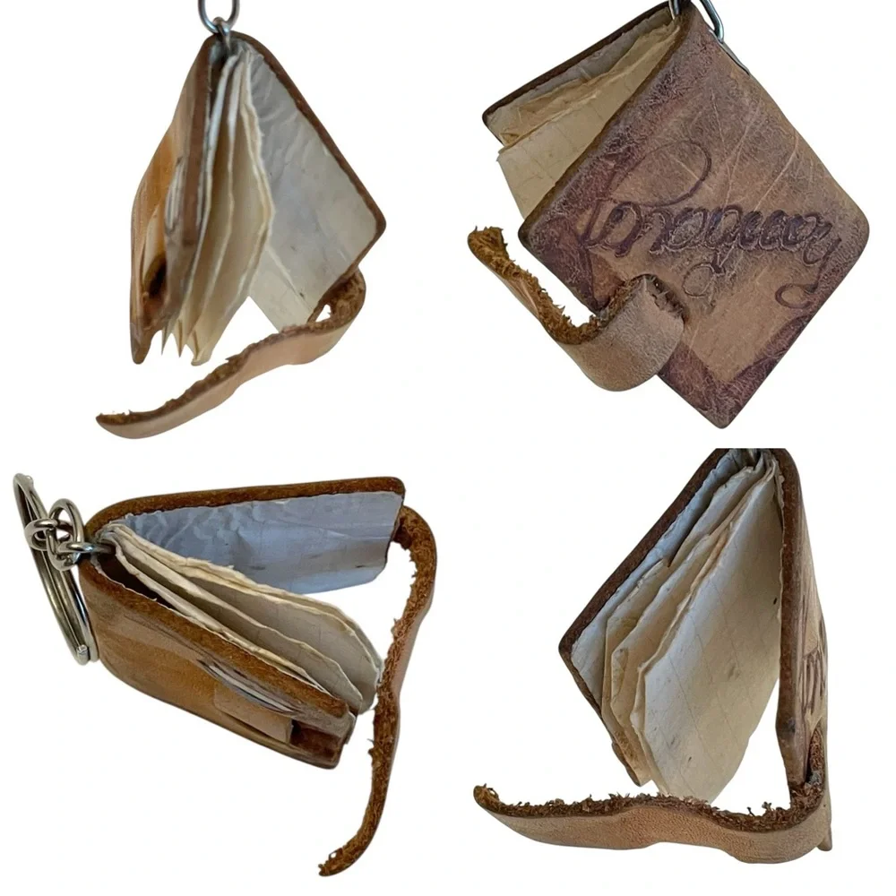 Paraguay Brown Leather Mini Notebook Souvenir Keychain with Strap Closure